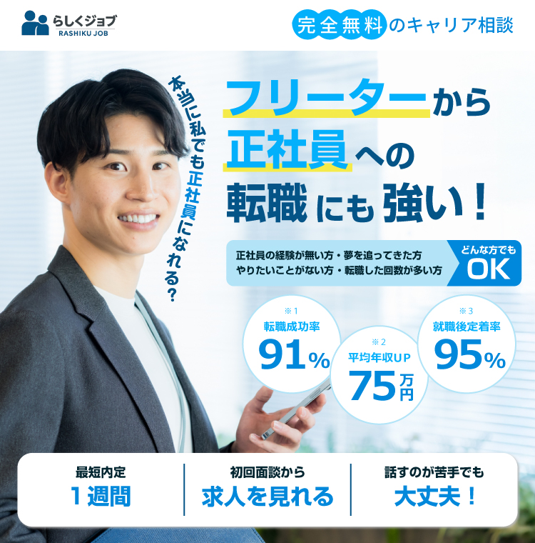 高卒・未経験・学歴なし、経歴なし歓迎。求人の紹介、転職支援なららしくジョブ